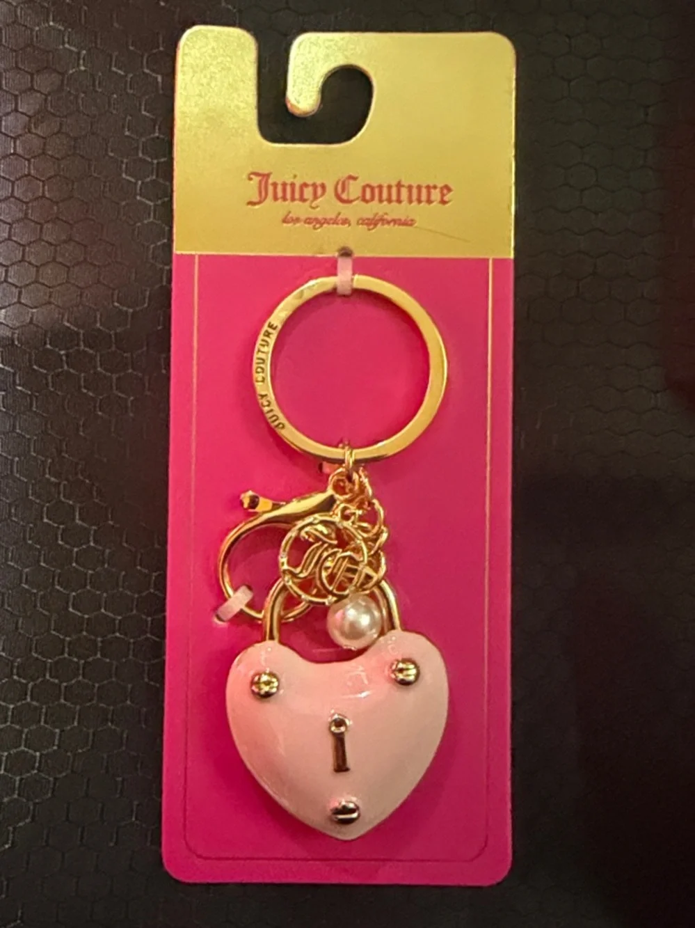 Juicy Couture Pink Heart Lock Key & Bag Charm with Gold Hardware